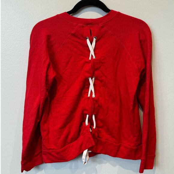 Soulcycle X Monrow Crew Neck Pullover Sweatshirt Lace Up Back Red Women S - Picture 3 of 7